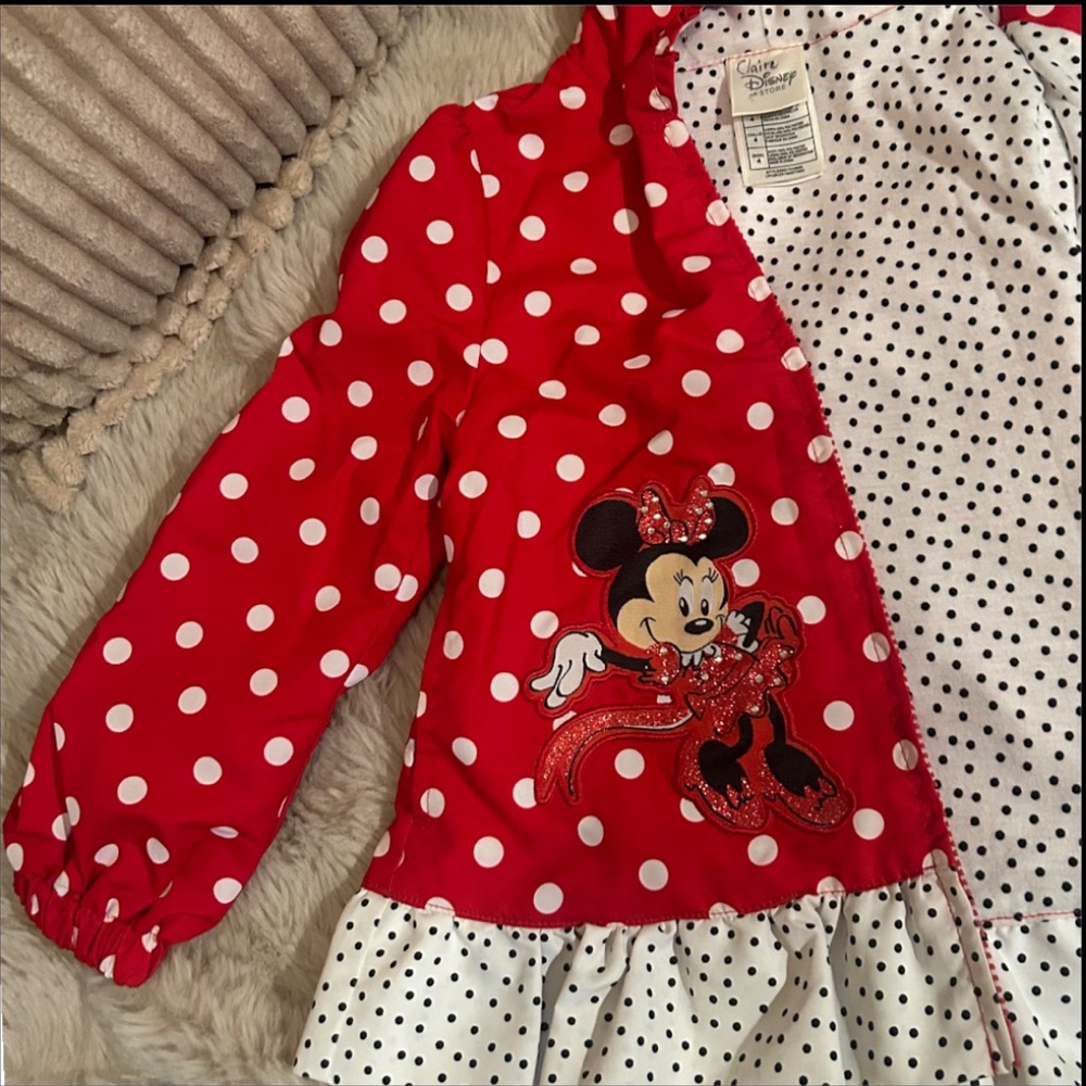 Disney Minnie Mouse Polka Dot Lightweight Hooded Jacket Ruffle Trim 4T